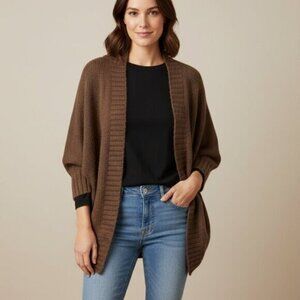 Olive & Oak Cardigan Sweater Cocoon Dolman Sleeve Open front Knit Buttons Brown